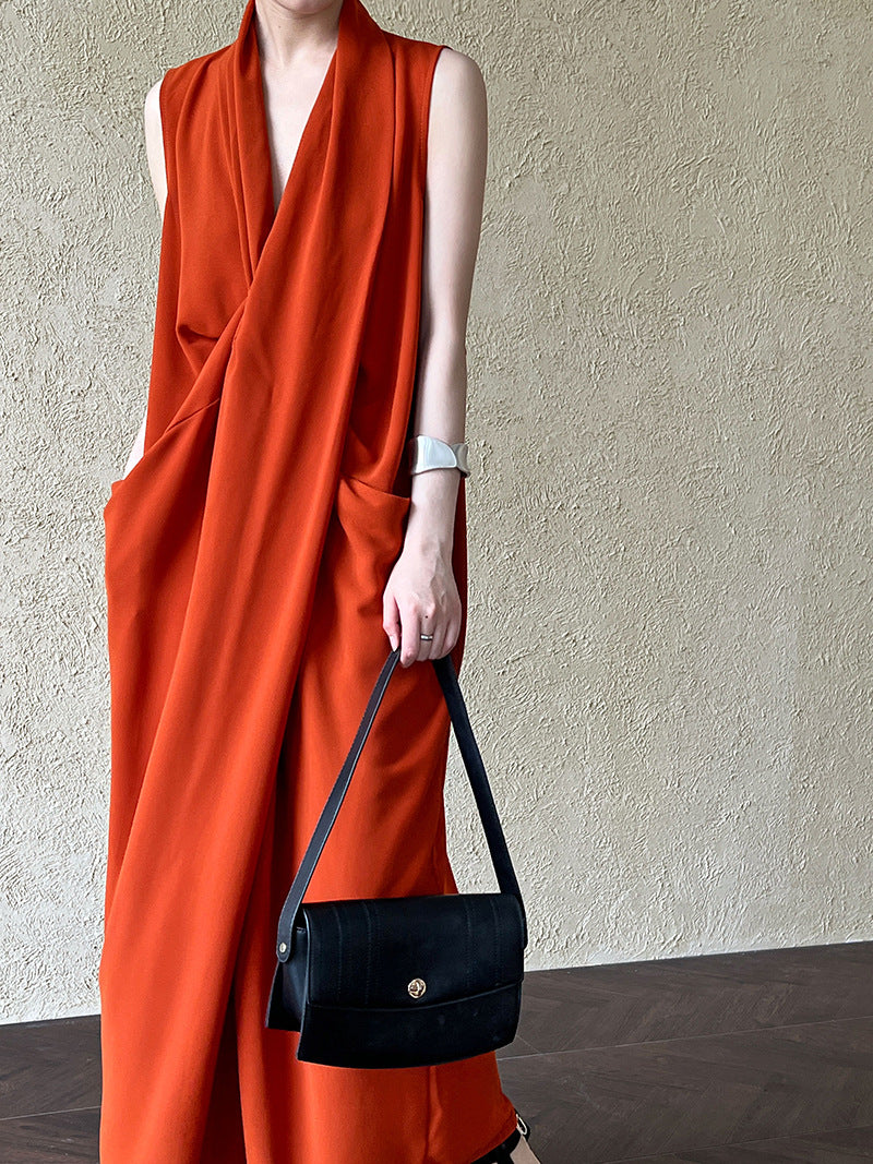 JAPENESE V NECK SLEEVELESS DRESS