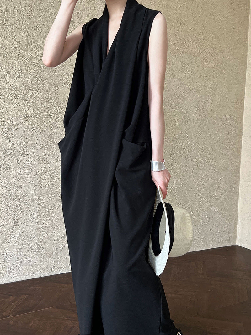 JAPENESE V NECK SLEEVELESS DRESS