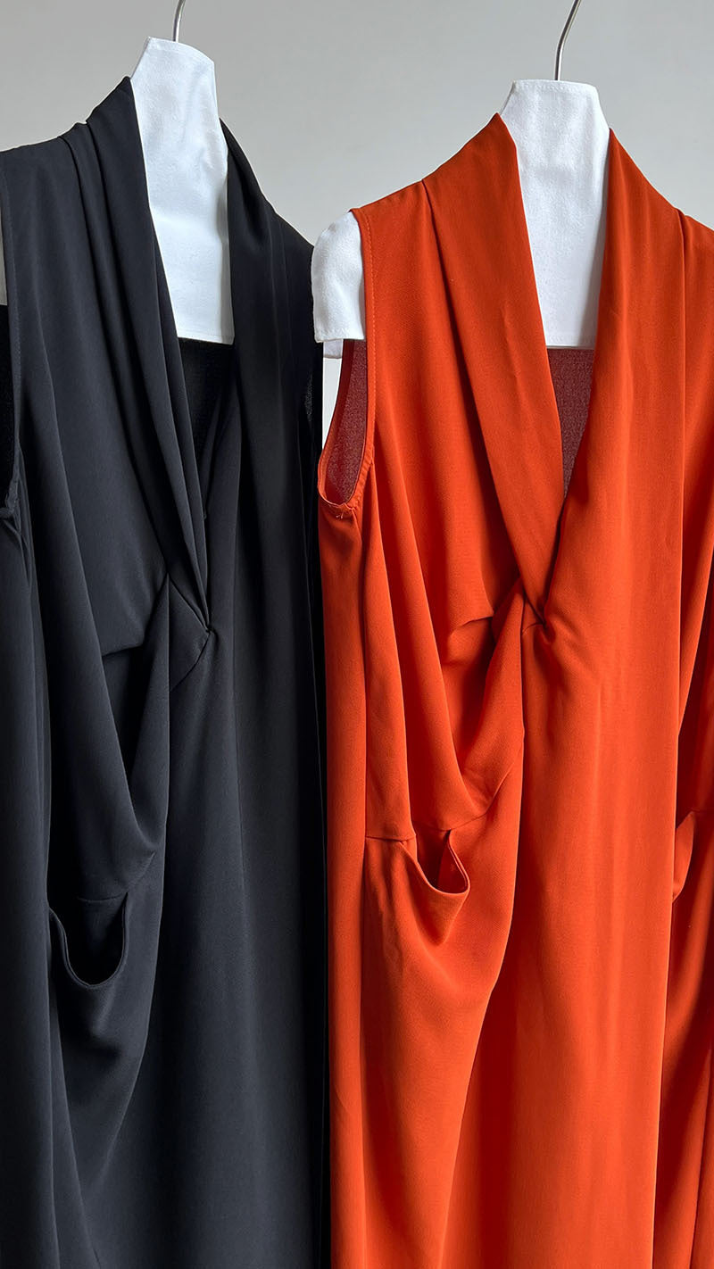 JAPENESE V NECK SLEEVELESS DRESS