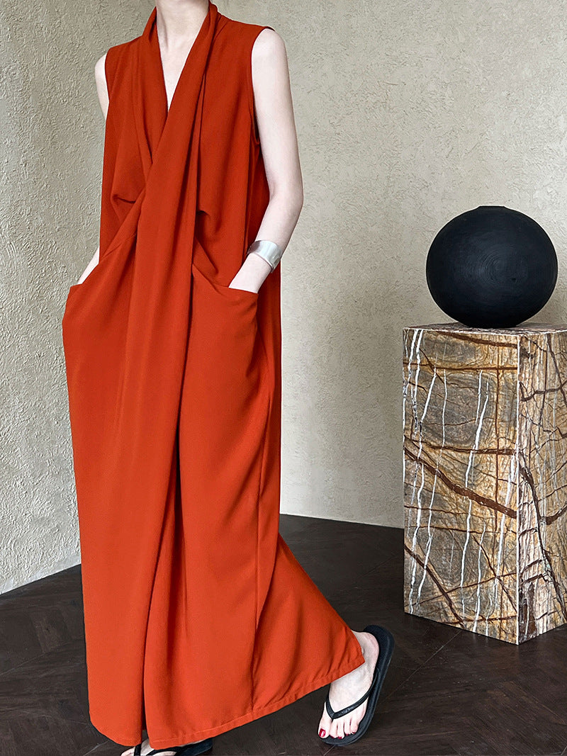 JAPENESE V NECK SLEEVELESS DRESS
