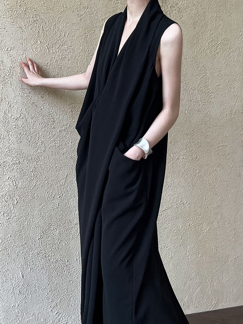 JAPENESE V NECK SLEEVELESS DRESS