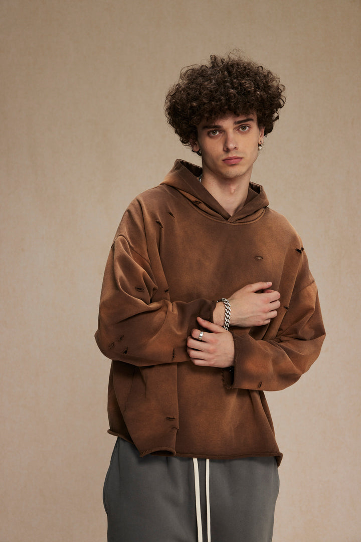 DISTRESSED BOXY FIT HOODIE
