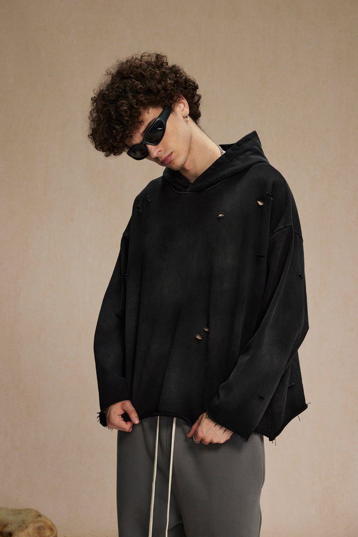 DISTRESSED BOXY FIT HOODIE