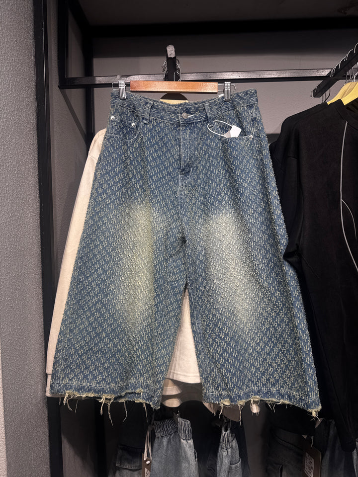 TEXTURED DENIM JORTS