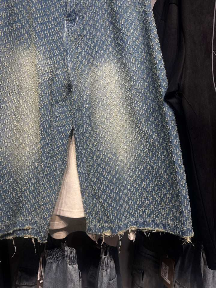 TEXTURED DENIM JORTS