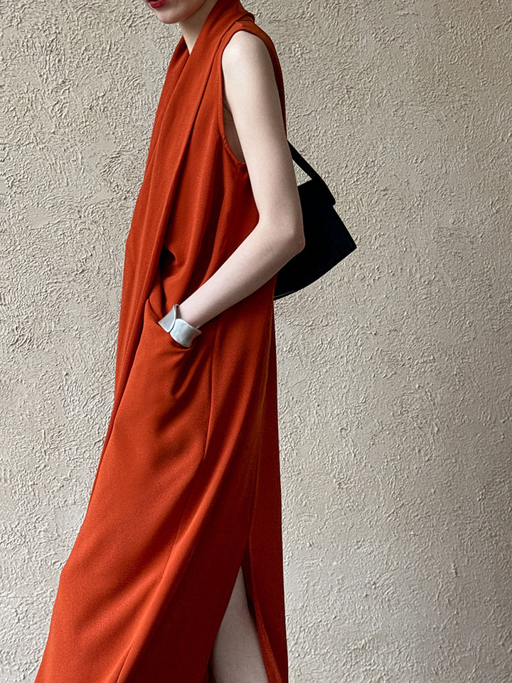 JAPENESE V NECK SLEEVELESS DRESS