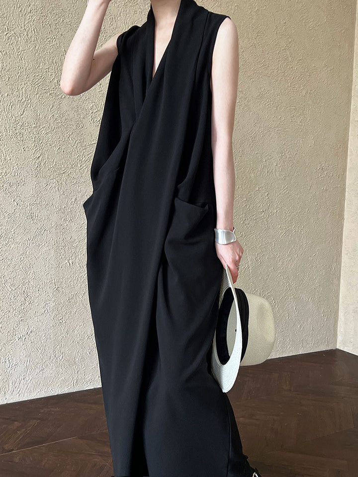 JAPENESE V NECK SLEEVELESS DRESS