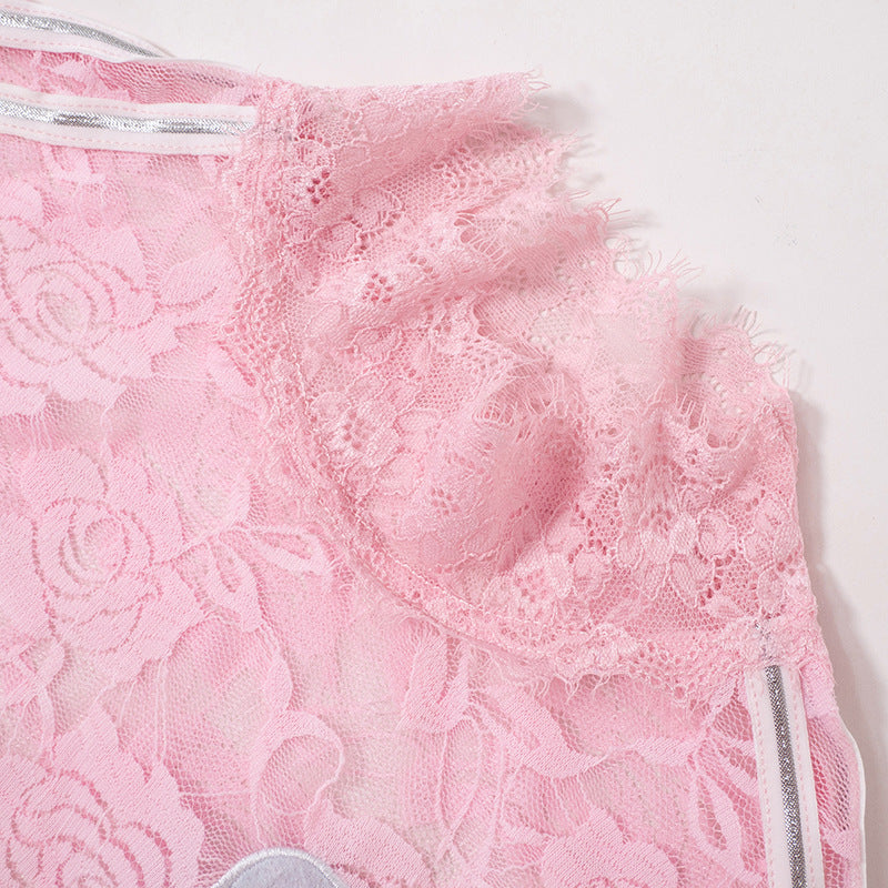 BUBBLEGUM LACE LONG SLEEVE TOP