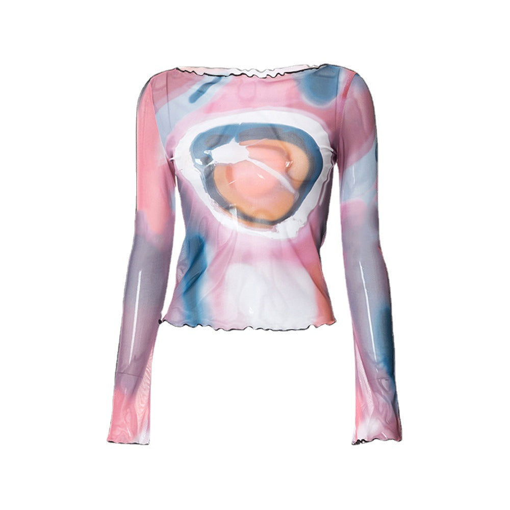 PASTEL VISION LONG SLEEVE MESH TOP