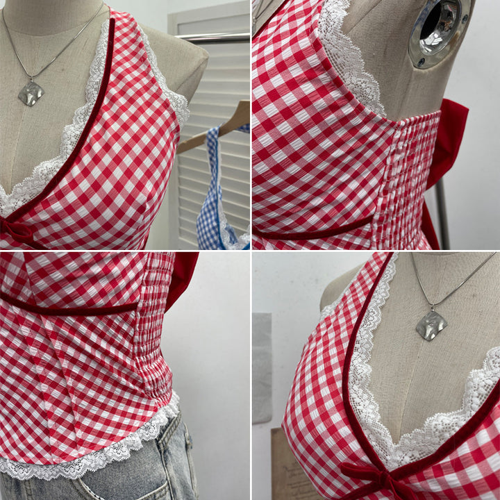 GHINGHAM HALTER NECK PADDED TOP