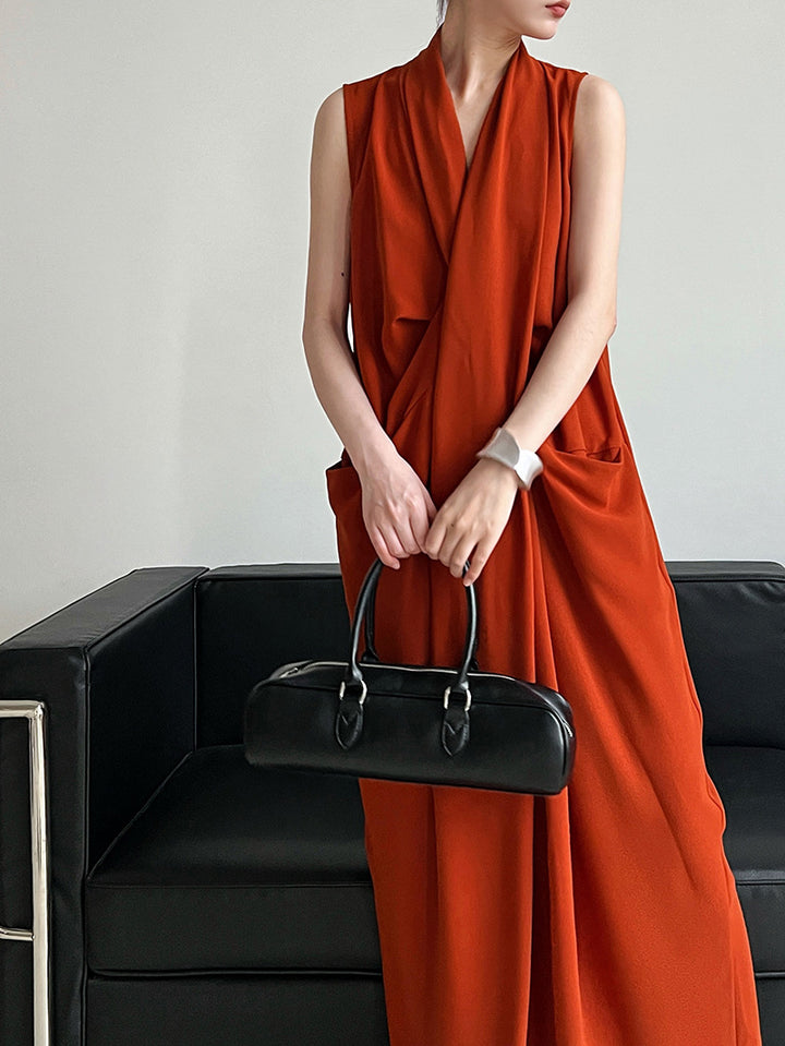 JAPENESE V NECK SLEEVELESS DRESS