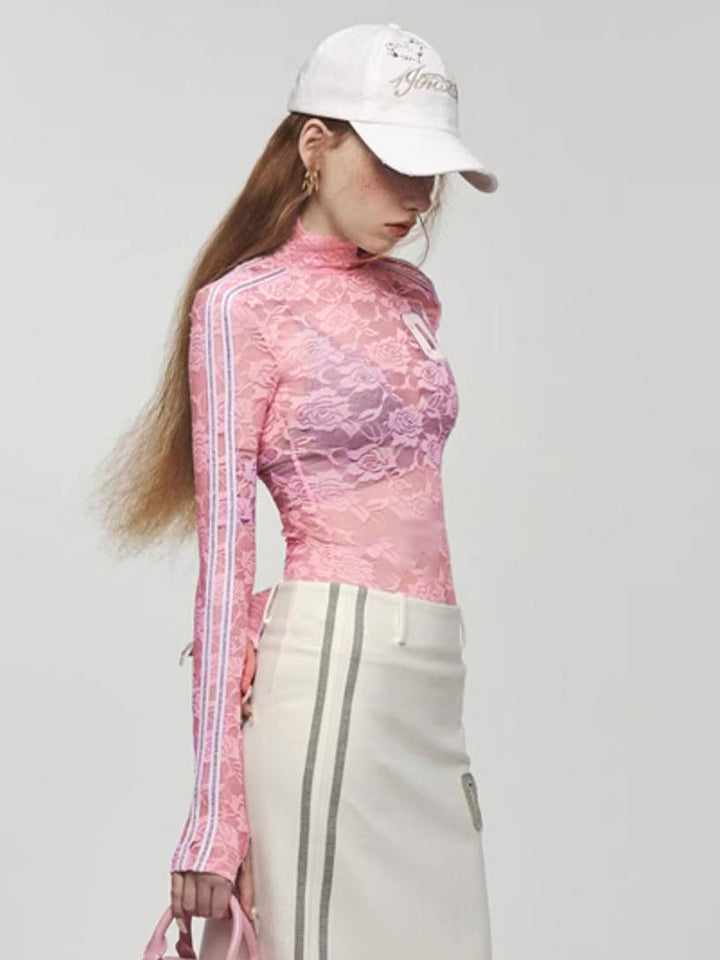 BUBBLEGUM LACE LONG SLEEVE TOP
