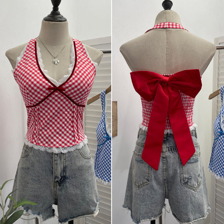 GHINGHAM HALTER NECK PADDED TOP