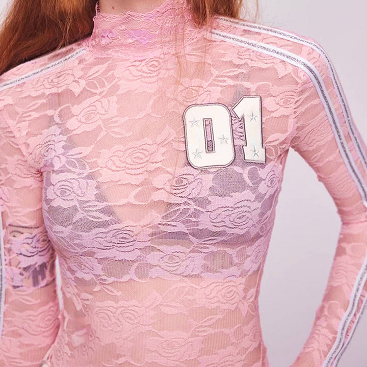 BUBBLEGUM LACE LONG SLEEVE TOP
