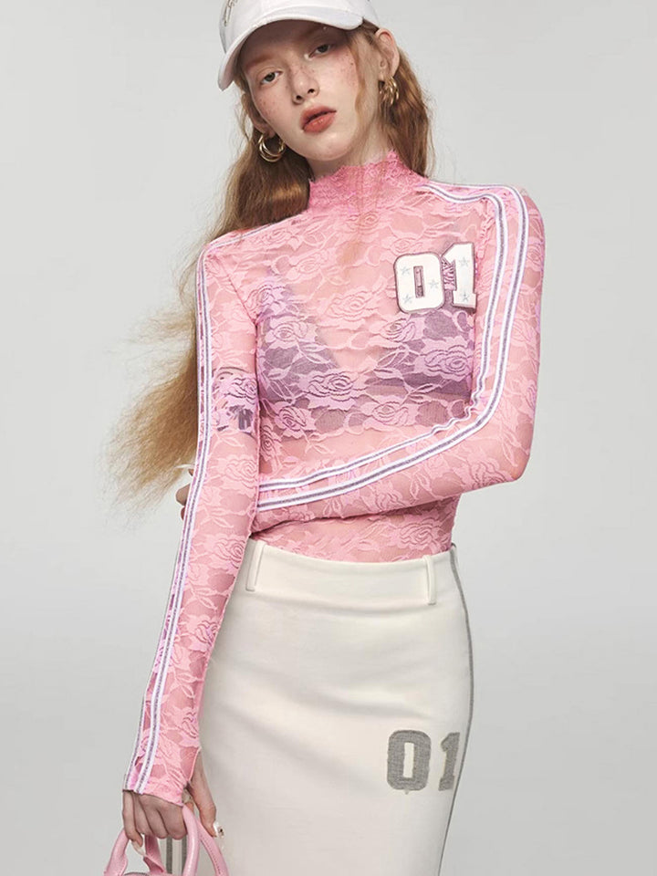BUBBLEGUM LACE LONG SLEEVE TOP