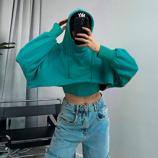 DOUBLE LAYERED CROPPED HOODIE