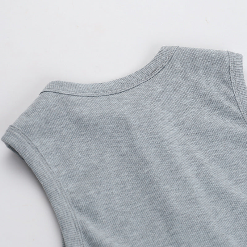 STAPLE RIBBED BUTTON UP TANK TOP