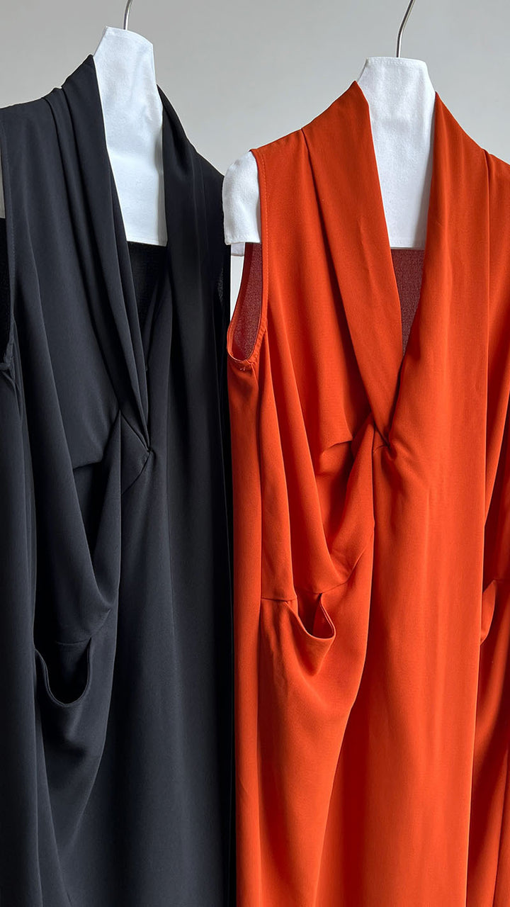 JAPENESE V NECK SLEEVELESS DRESS