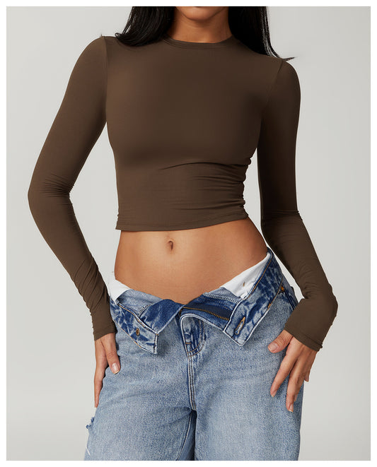 ESSENTIAL LONG SLEEVE BROWN TOP