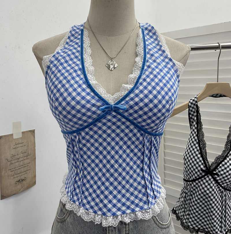 GHINGHAM HALTER NECK PADDED TOP