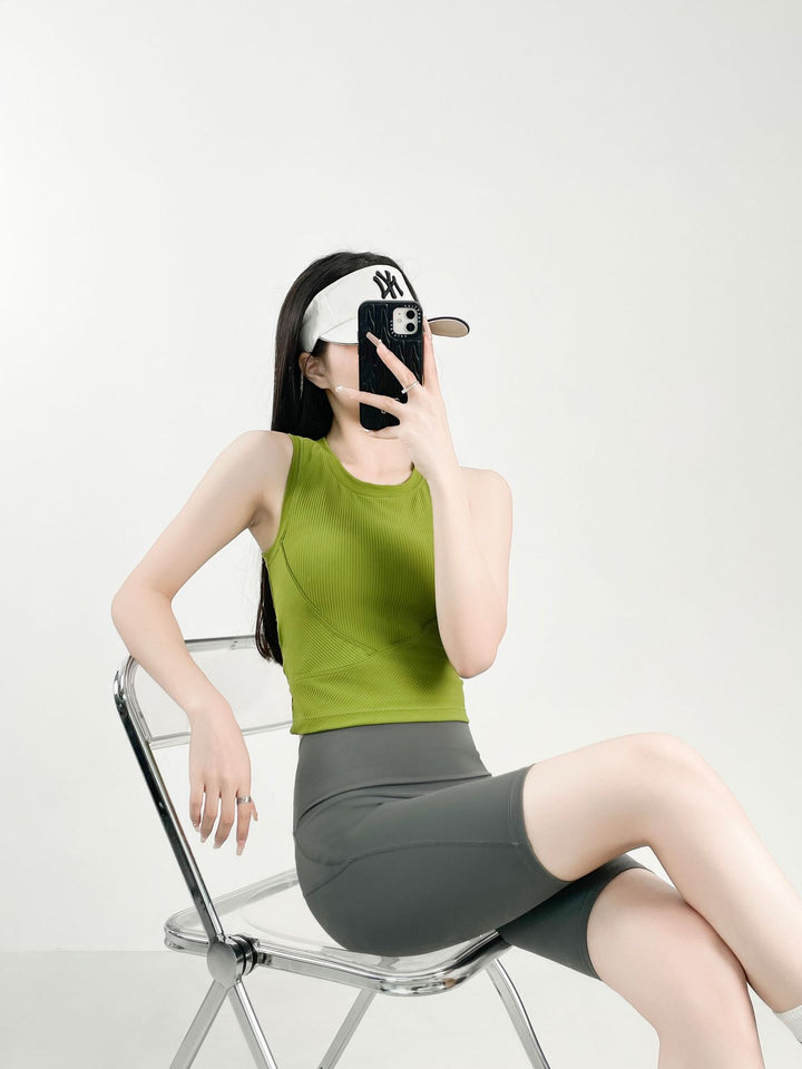LUNA RIBBED BUILT IN BRA TANK TOP