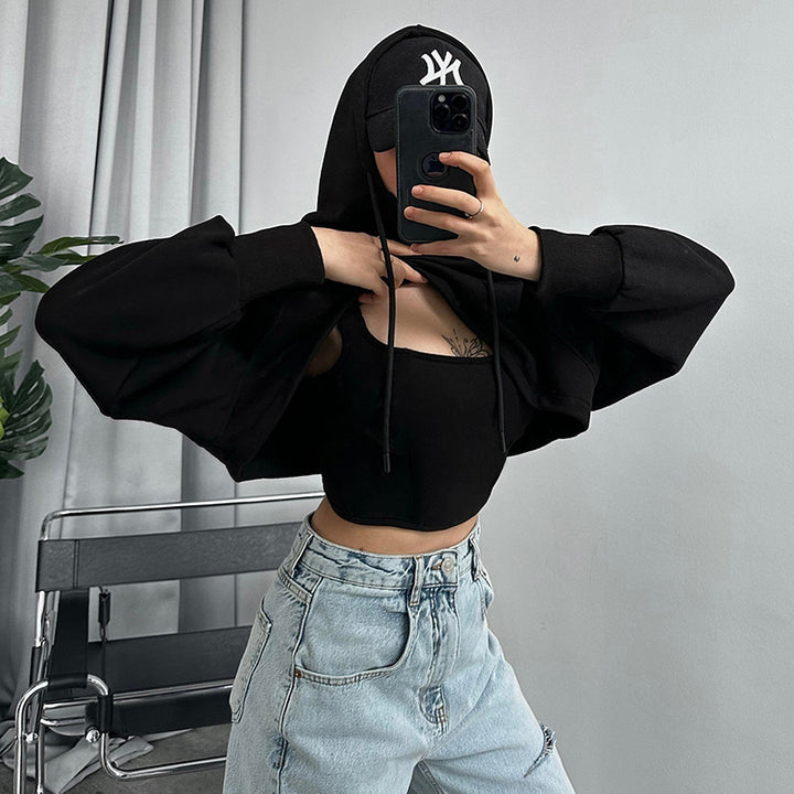 DOUBLE LAYERED CROPPED HOODIE