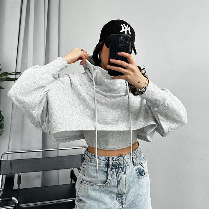 DOUBLE LAYERED CROPPED HOODIE