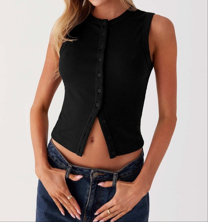 STAPLE RIBBED BUTTON UP TANK TOP