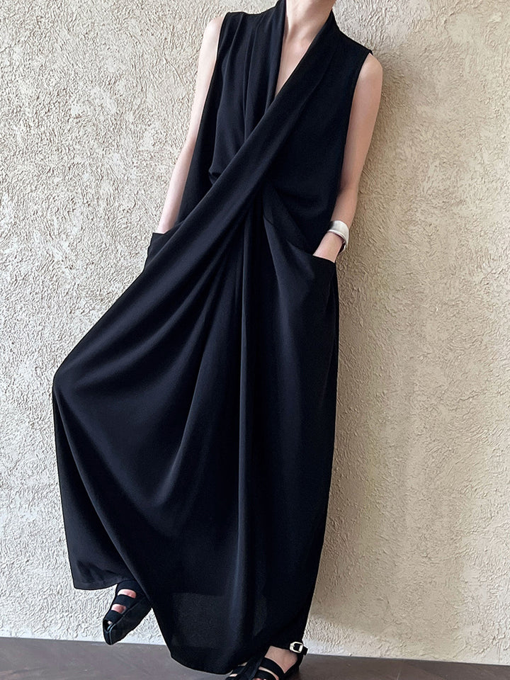 JAPENESE V NECK SLEEVELESS DRESS