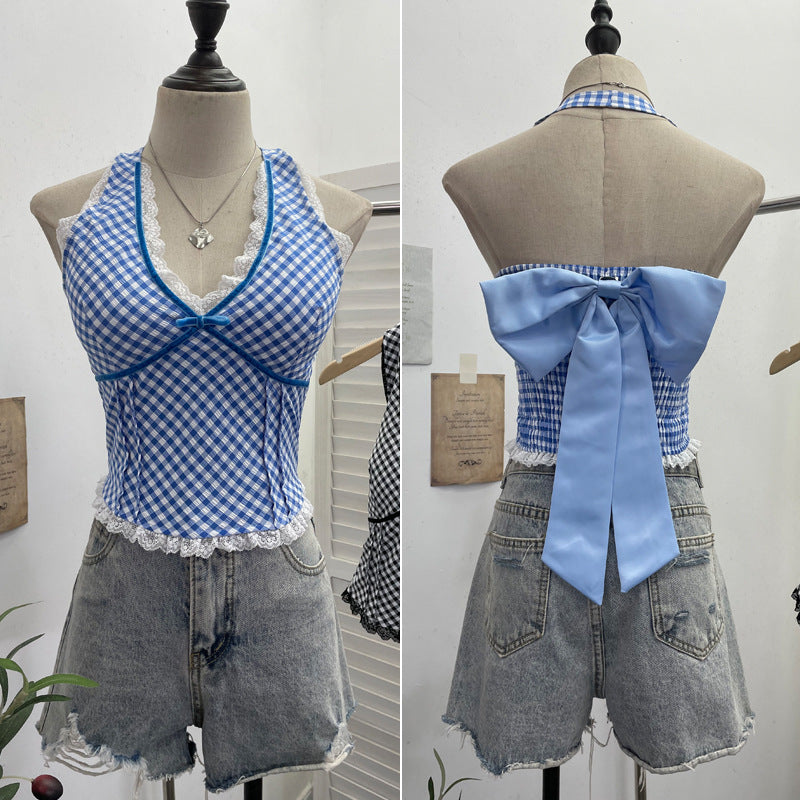 GHINGHAM HALTER NECK PADDED TOP