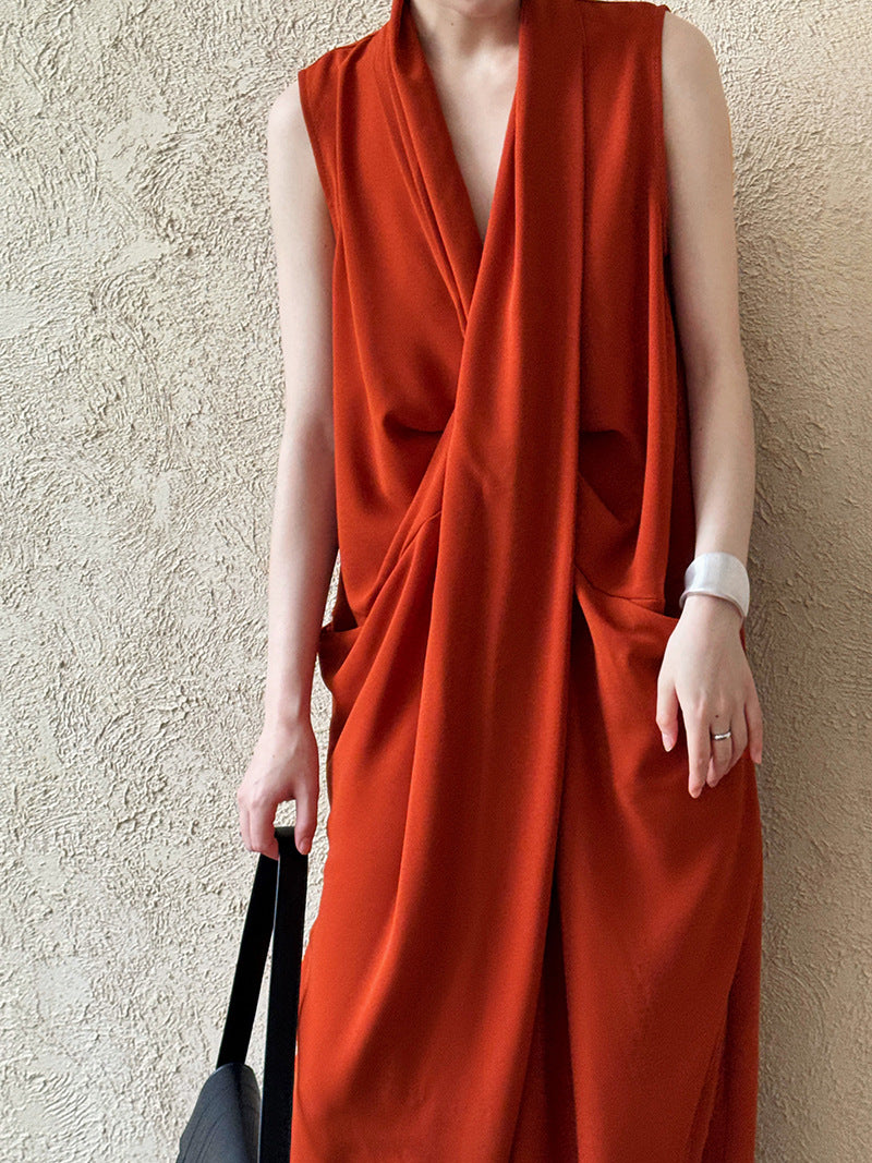 JAPENESE V NECK SLEEVELESS DRESS