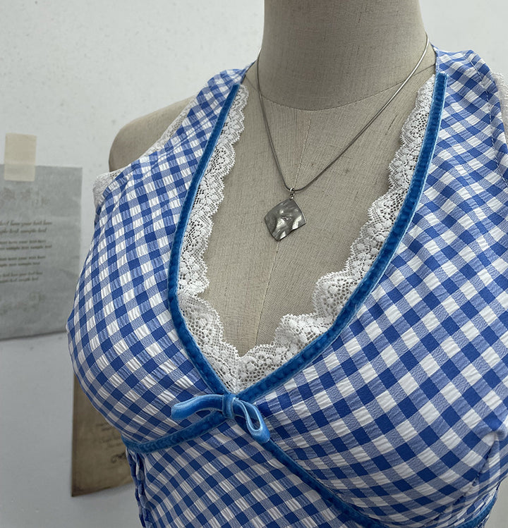 GHINGHAM HALTER NECK PADDED TOP
