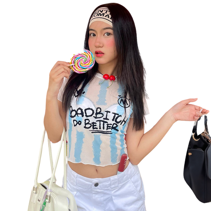 BADDIE ENERGY MESH BABY TEE