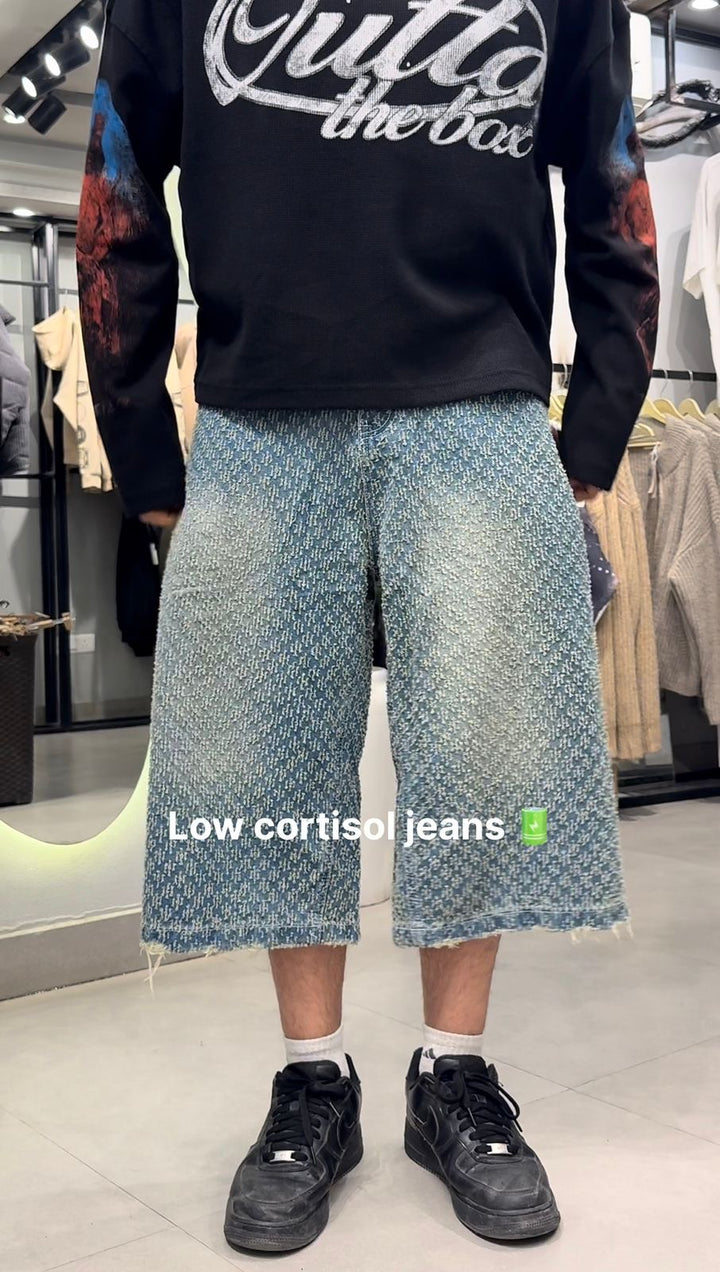 TEXTURED DENIM JORTS